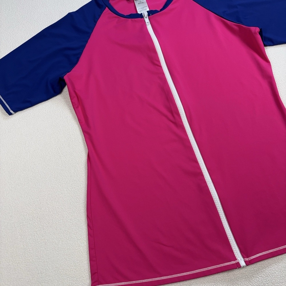 Tommy Bahama Deck Piping Rash Guard Women's L Pink Full Zip Stretch TSW10931C - Picture 5 of 12